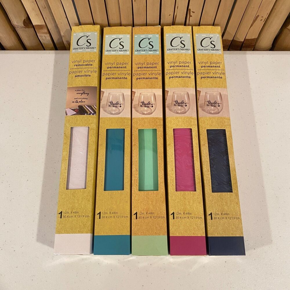 Crafter’s Square Glossy Vinyl Paper Bundle 5 Rolls 12x48” Craft Adhesive Set